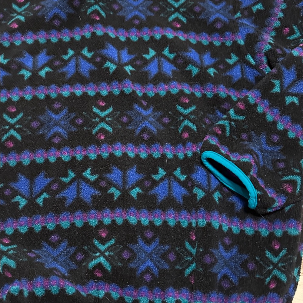 90s LL Bean Fleece Jacket Pullover Neon Snowflake Vintage MADE IN USA Large - Picture 8 of 8